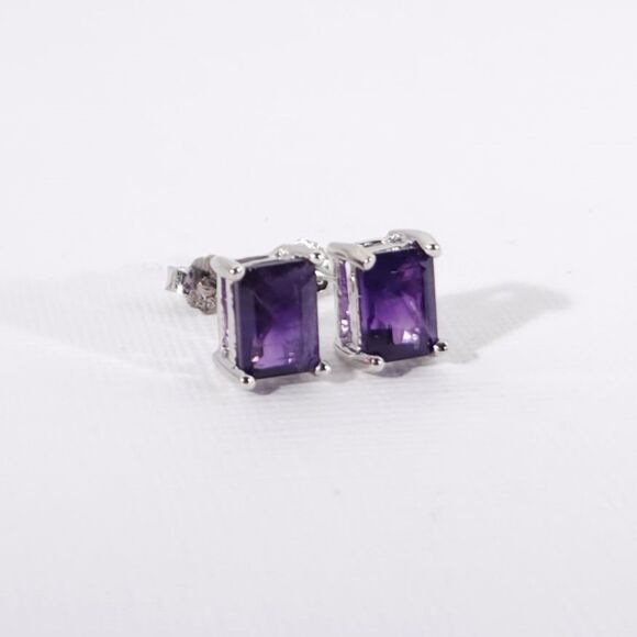 Amethyst Octagon 5x7 Post Earrings in Sterling Silver - Picture 1 of 7